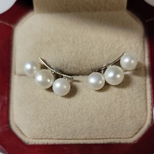 925 Pearl Cluster Ear Climbers - White Pearls